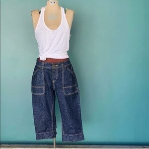 L.a.m.b Norma cropped dark wash cargo jeans